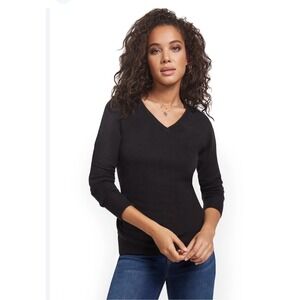 New York & Company Black‎ V-Neck Long Sleeve Sweater Pullover Classic